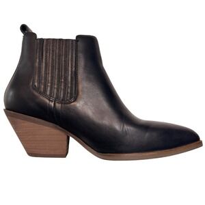 Patina Womens Black Leather Pointed Toe Chelsea Ankle Boots Block Heel 10.5